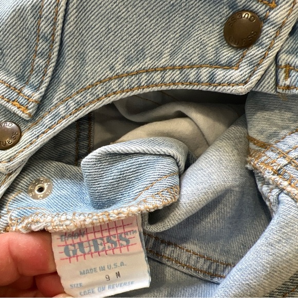 Vintage USA 80s 90s Guess Overalls Baby Infant 9 Months Denim Jean Distressed - Picture 7 of 7